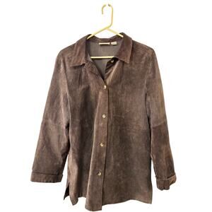 Vintage J. KHAKI Brown Suede Leather Shirt Jacket Women’s Large 90s Minimalist
